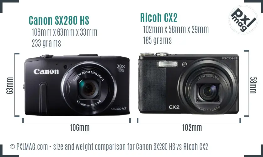 Canon SX280 HS vs Ricoh CX2 size comparison Canon SX280 HS vs Ricoh CX2 size comparison