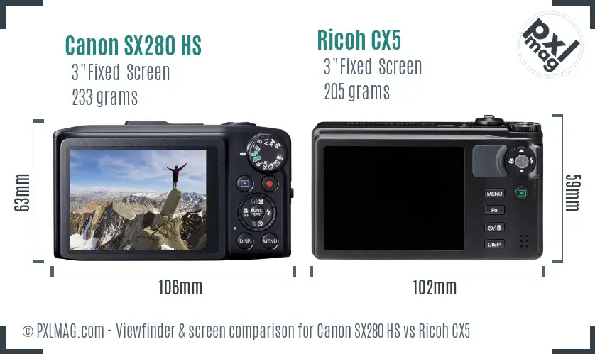 Canon SX280 HS vs Ricoh CX5 Screen and Viewfinder comparison Canon SX280 HS vs Ricoh CX5 Screen and Viewfinder comparison