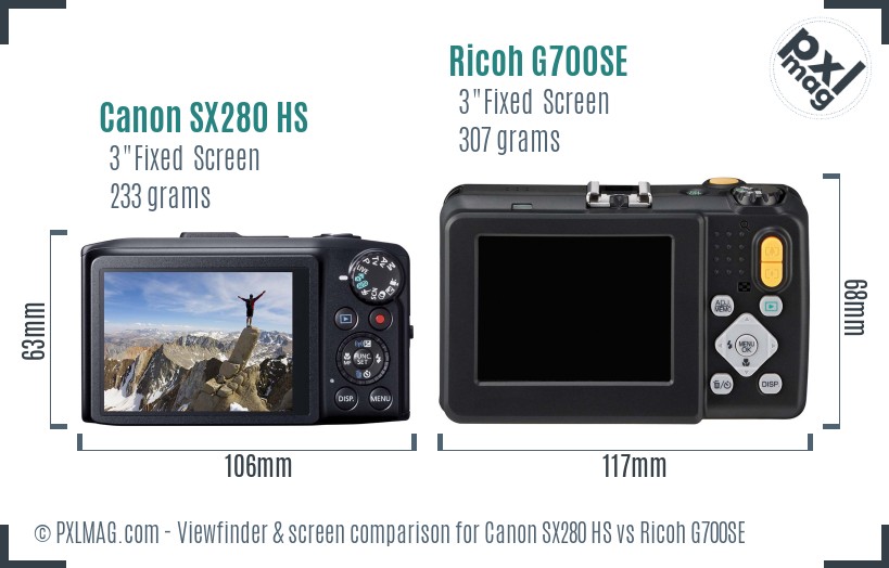 Canon SX280 HS vs Ricoh G700SE Screen and Viewfinder comparison
