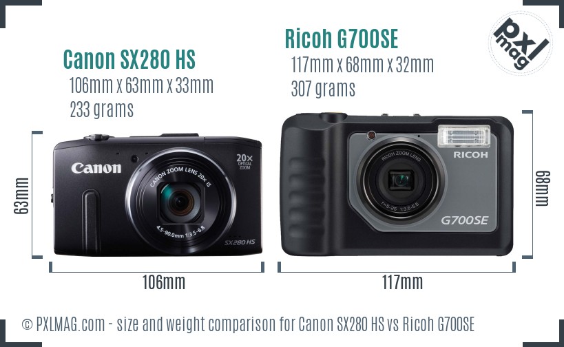 Canon SX280 HS vs Ricoh G700SE size comparison Canon SX280 HS vs Ricoh G700SE size comparison