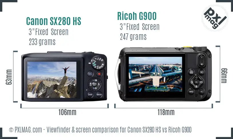 Canon SX280 HS vs Ricoh G900 Screen and Viewfinder comparison