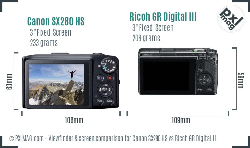 Canon SX280 HS vs Ricoh GR Digital III Screen and Viewfinder comparison Canon SX280 HS vs Ricoh GR Digital III Screen and Viewfinder comparison
