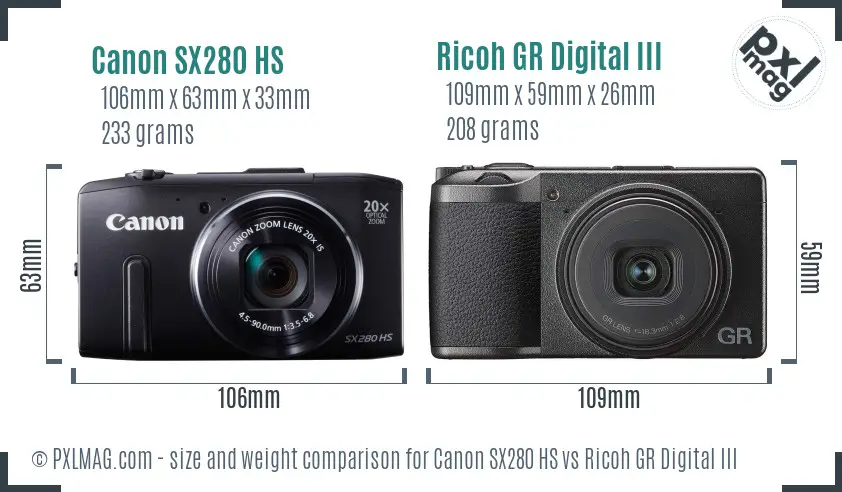Canon SX280 HS vs Ricoh GR Digital III size comparison Canon SX280 HS vs Ricoh GR Digital III size comparison