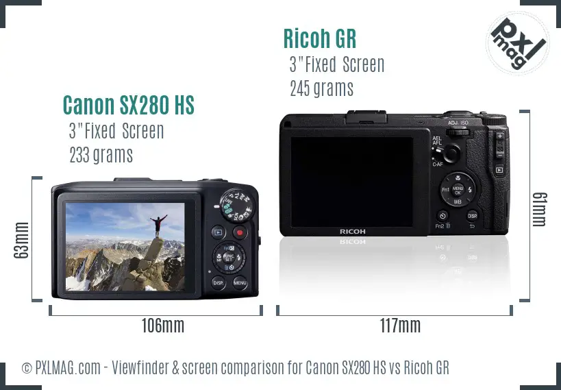Canon SX280 HS vs Ricoh GR Screen and Viewfinder comparison Canon SX280 HS vs Ricoh GR Screen and Viewfinder comparison