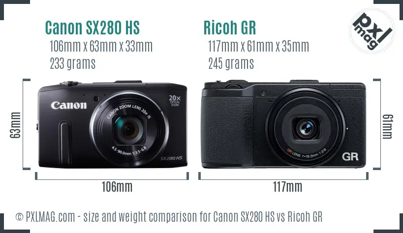 Canon SX280 HS vs Ricoh GR size comparison Canon SX280 HS vs Ricoh GR size comparison