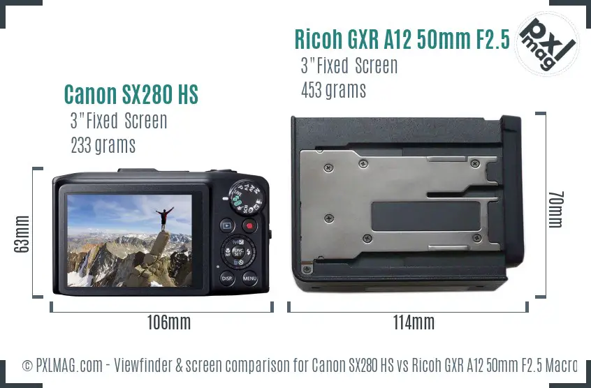 Canon SX280 HS vs Ricoh GXR A12 50mm F2.5 Macro Screen and Viewfinder comparison Canon SX280 HS vs Ricoh GXR A12 50mm F2.5 Macro Screen and Viewfinder comparison