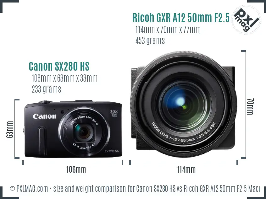 Canon SX280 HS vs Ricoh GXR A12 50mm F2.5 Macro size comparison Canon SX280 HS vs Ricoh GXR A12 50mm F2.5 Macro size comparison