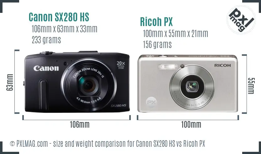 Canon SX280 HS vs Ricoh PX size comparison