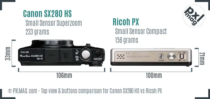 Canon SX280 HS vs Ricoh PX top view buttons comparison