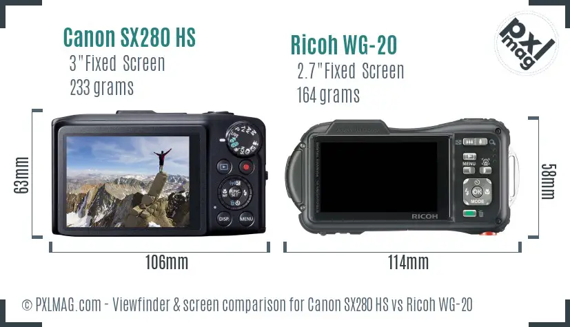 Canon SX280 HS vs Ricoh WG-20 Screen and Viewfinder comparison