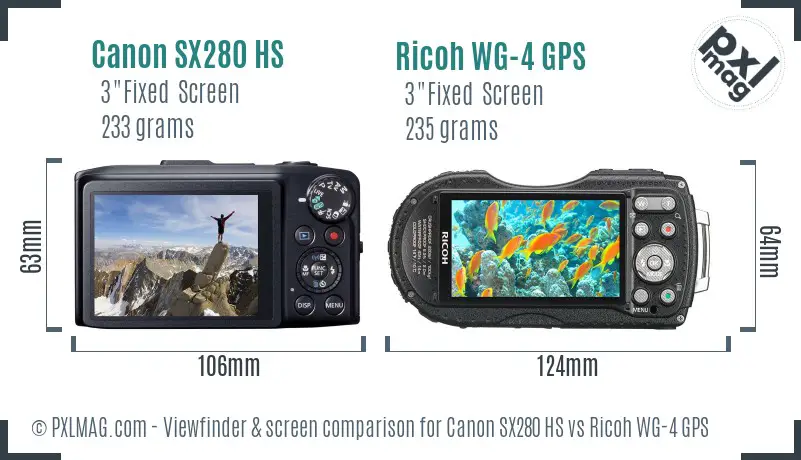 Canon SX280 HS vs Ricoh WG-4 GPS Screen and Viewfinder comparison