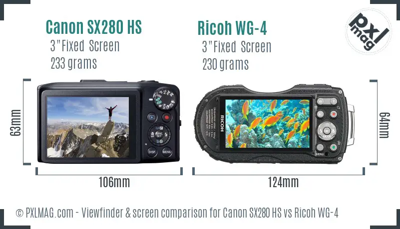Canon SX280 HS vs Ricoh WG-4 Screen and Viewfinder comparison