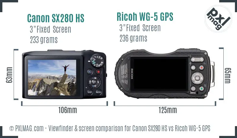 Canon SX280 HS vs Ricoh WG-5 GPS Screen and Viewfinder comparison