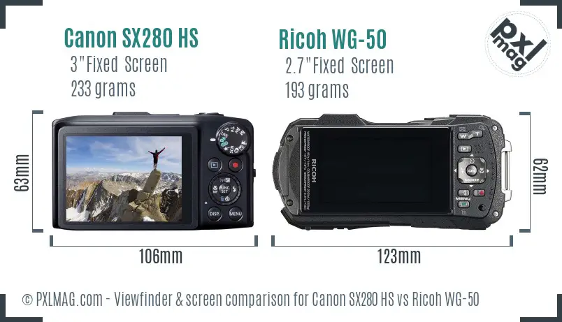 Canon SX280 HS vs Ricoh WG-50 Screen and Viewfinder comparison