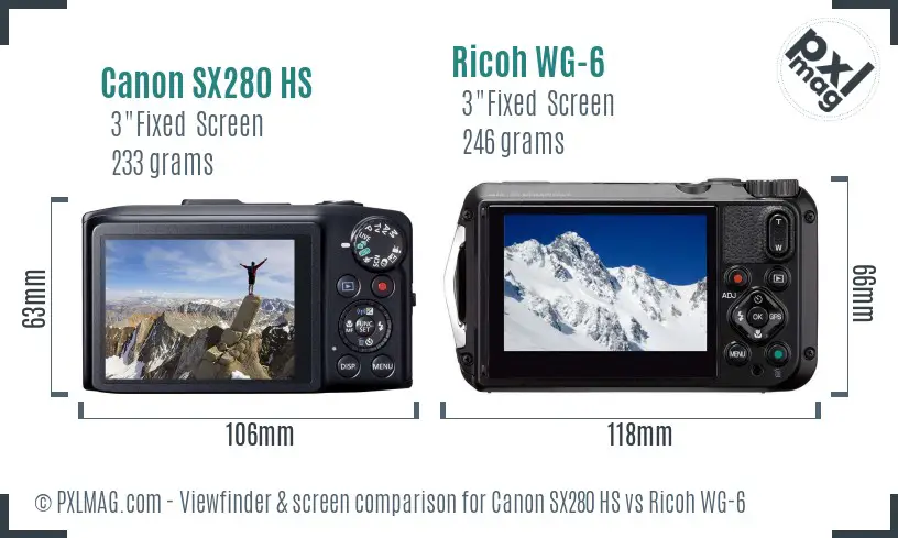 Canon SX280 HS vs Ricoh WG-6 Screen and Viewfinder comparison