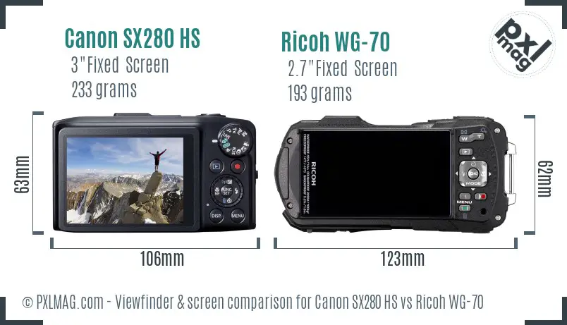 Canon SX280 HS vs Ricoh WG-70 Screen and Viewfinder comparison