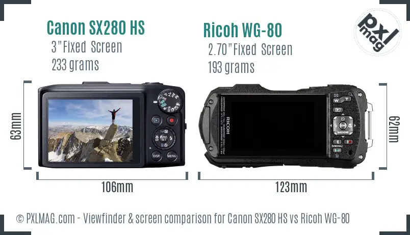 Canon SX280 HS vs Ricoh WG-80 Screen and Viewfinder comparison