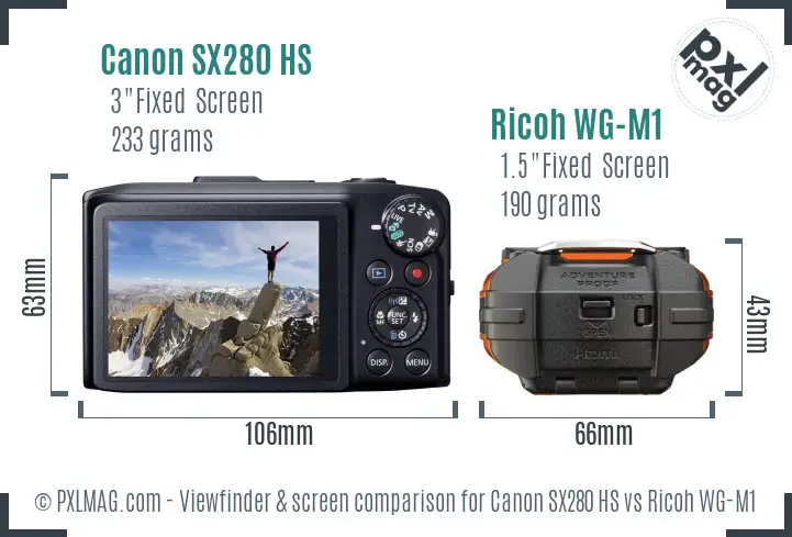 Canon SX280 HS vs Ricoh WG-M1 Screen and Viewfinder comparison