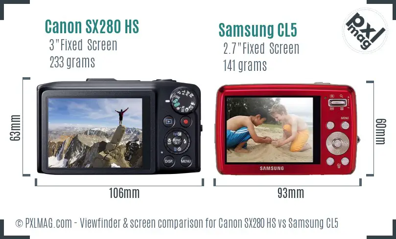 Canon SX280 HS vs Samsung CL5 Screen and Viewfinder comparison Canon SX280 HS vs Samsung CL5 Screen and Viewfinder comparison