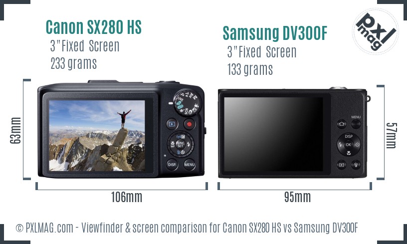 Canon SX280 HS vs Samsung DV300F Screen and Viewfinder comparison