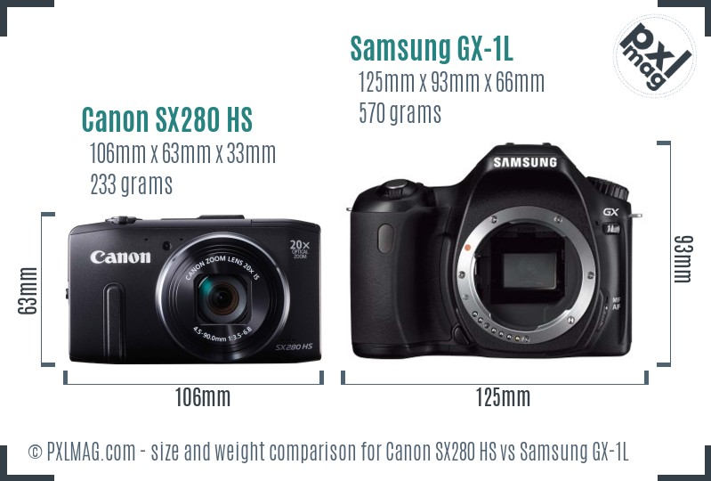 Canon SX280 HS vs Samsung GX-1L size comparison Canon SX280 HS vs Samsung GX-1L size comparison