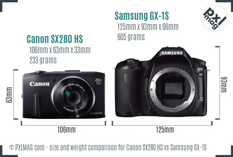 Canon SX280 HS vs Samsung GX-1S size comparison