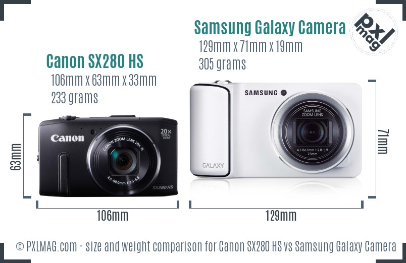 Canon SX280 HS vs Samsung Galaxy Camera 3G size comparison