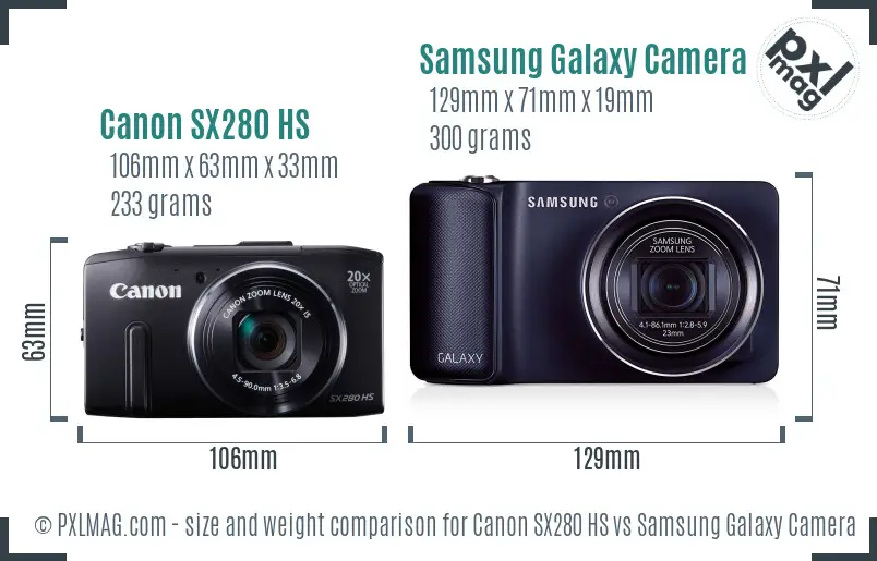 Canon SX280 HS vs Samsung Galaxy Camera size comparison