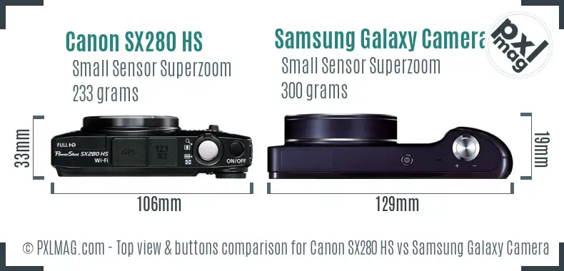 Canon SX280 HS vs Samsung Galaxy Camera top view buttons comparison