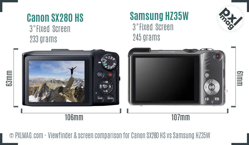 Canon SX280 HS vs Samsung HZ35W Screen and Viewfinder comparison