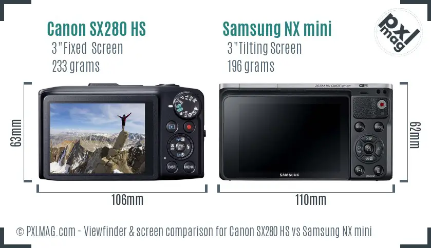 Canon SX280 HS vs Samsung NX mini Screen and Viewfinder comparison