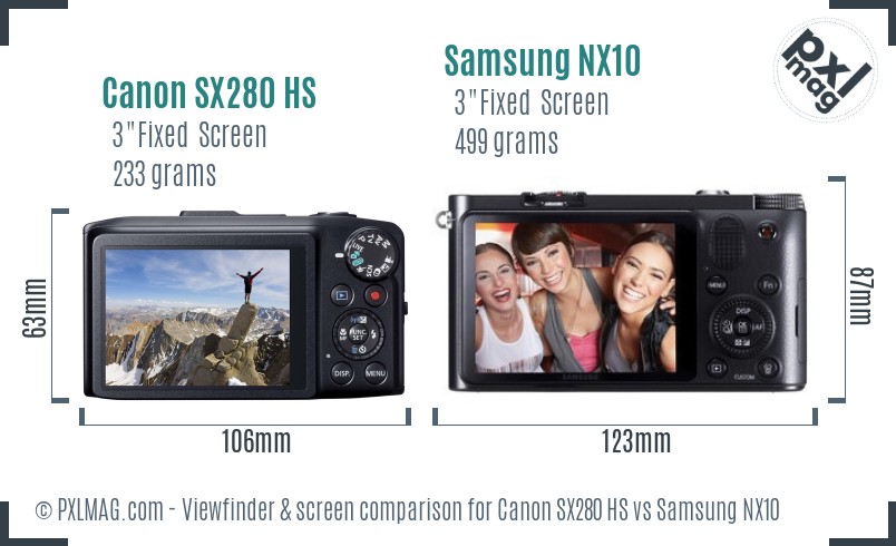 Canon SX280 HS vs Samsung NX10 Screen and Viewfinder comparison