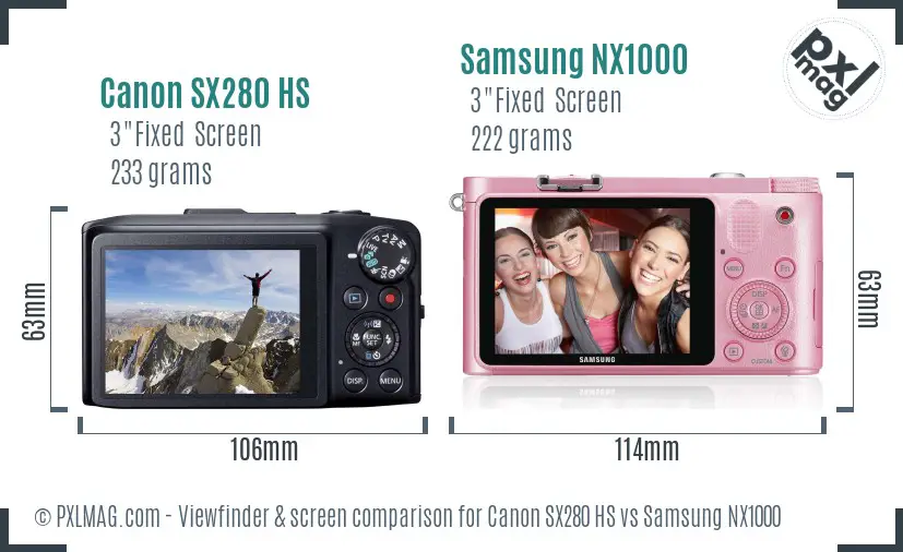 Canon SX280 HS vs Samsung NX1000 Screen and Viewfinder comparison
