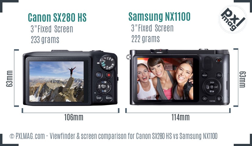 Canon SX280 HS vs Samsung NX1100 Screen and Viewfinder comparison