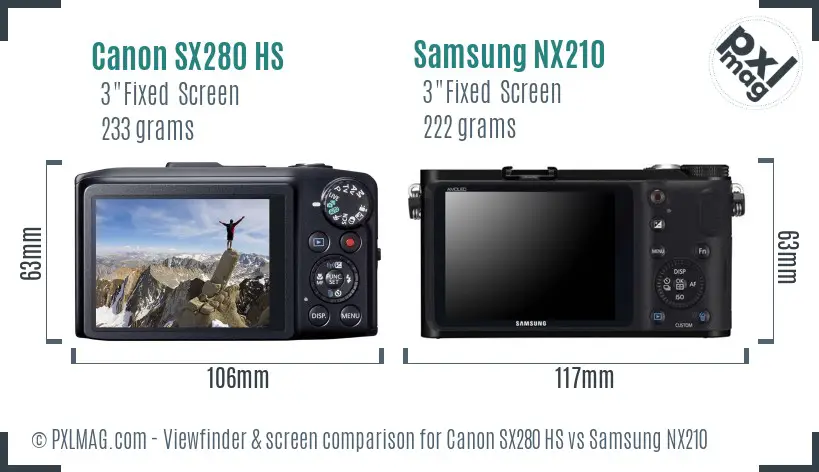 Canon SX280 HS vs Samsung NX210 Screen and Viewfinder comparison