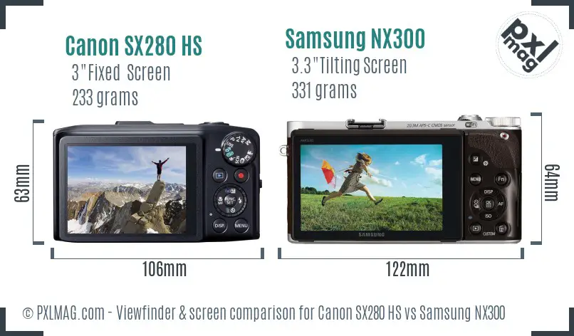 Canon SX280 HS vs Samsung NX300 Screen and Viewfinder comparison