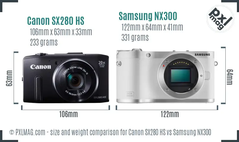 Canon SX280 HS vs Samsung NX300 size comparison