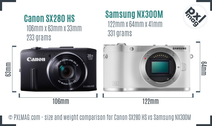 Canon SX280 HS vs Samsung NX300M size comparison Canon SX280 HS vs Samsung NX300M size comparison