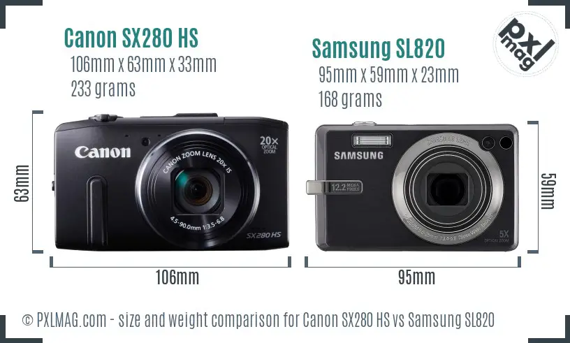 Canon SX280 HS vs Samsung SL820 size comparison