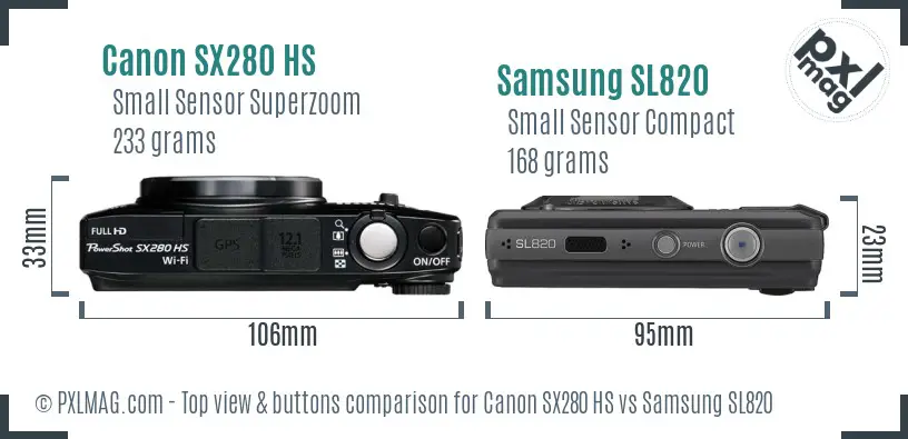Canon SX280 HS vs Samsung SL820 top view buttons comparison