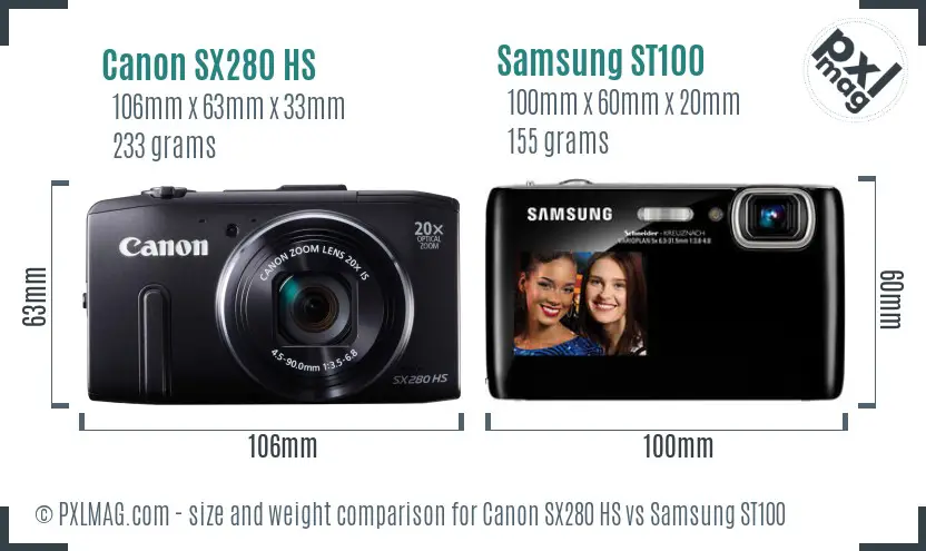 Canon SX280 HS vs Samsung ST100 size comparison Canon SX280 HS vs Samsung ST100 size comparison
