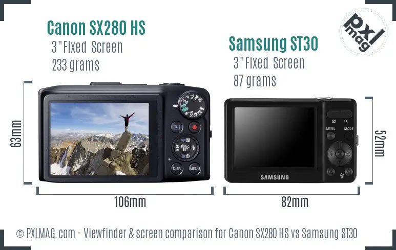 Canon SX280 HS vs Samsung ST30 Screen and Viewfinder comparison