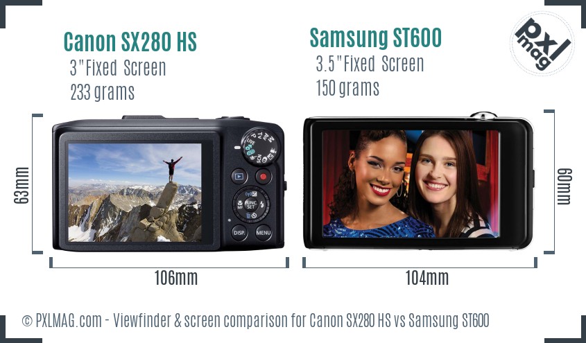 Canon SX280 HS vs Samsung ST600 Screen and Viewfinder comparison