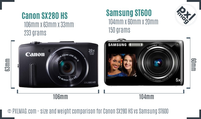 Canon SX280 HS vs Samsung ST600 size comparison