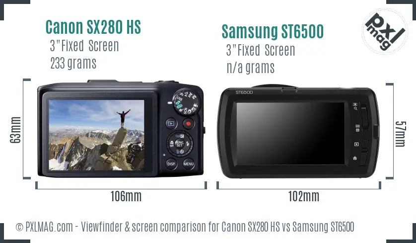 Canon SX280 HS vs Samsung ST6500 Screen and Viewfinder comparison