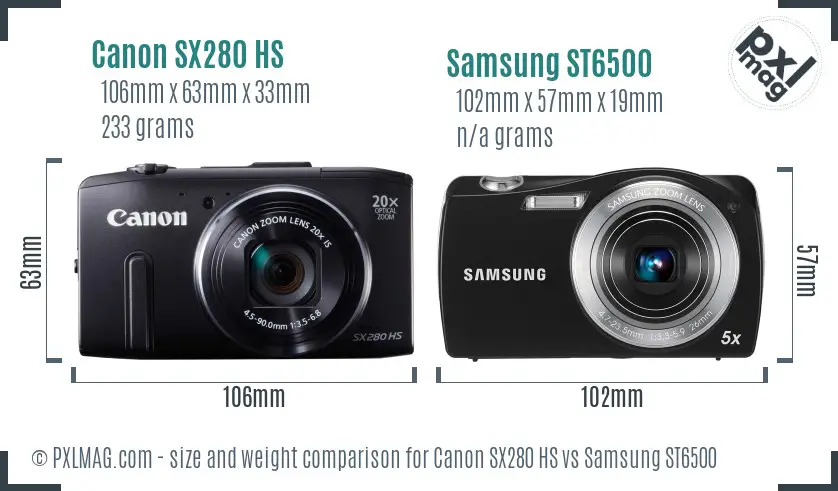 Canon SX280 HS vs Samsung ST6500 size comparison