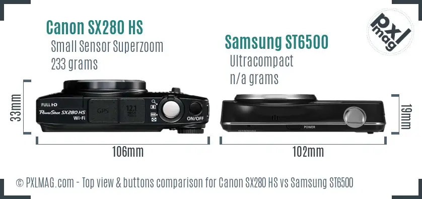 Canon SX280 HS vs Samsung ST6500 top view buttons comparison