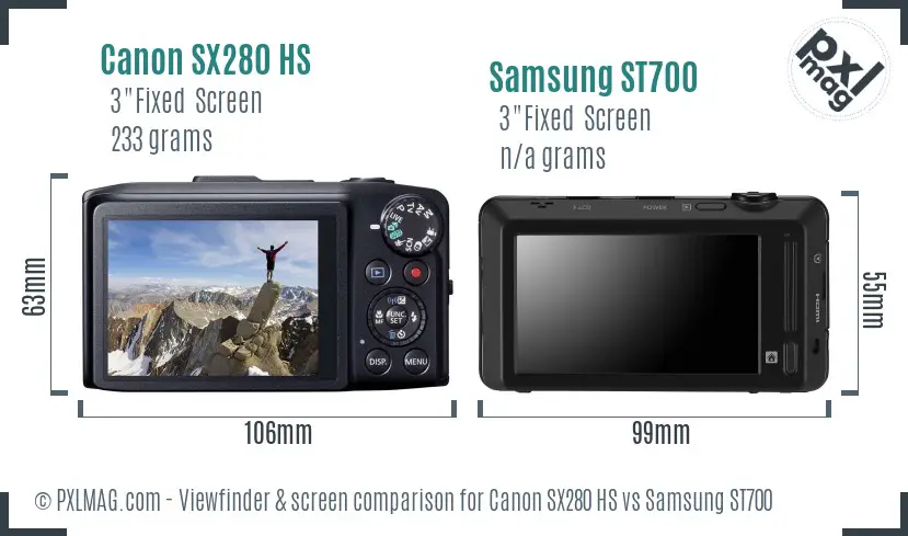 Canon SX280 HS vs Samsung ST700 Screen and Viewfinder comparison