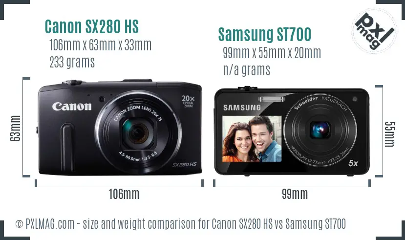 Canon SX280 HS vs Samsung ST700 size comparison