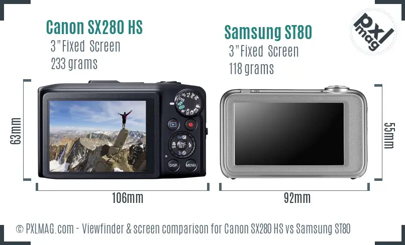 Canon SX280 HS vs Samsung ST80 Screen and Viewfinder comparison